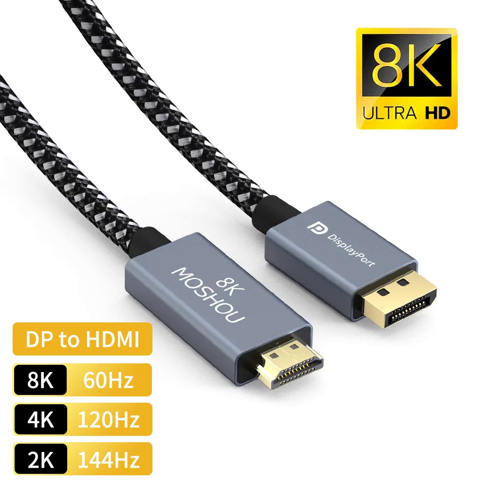 Displayport 1.4 轉 HDMI 2.1 電纜 8K@60Hz 4K@120Hz 迷你 DP 轉 HDMI