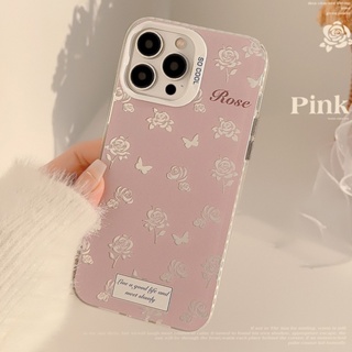 女孩粉色透明玫瑰帶蝴蝶激光手機硬質保護殼保護套適用於 Iphone 11 12 13 14 15 PLUS PRO MA