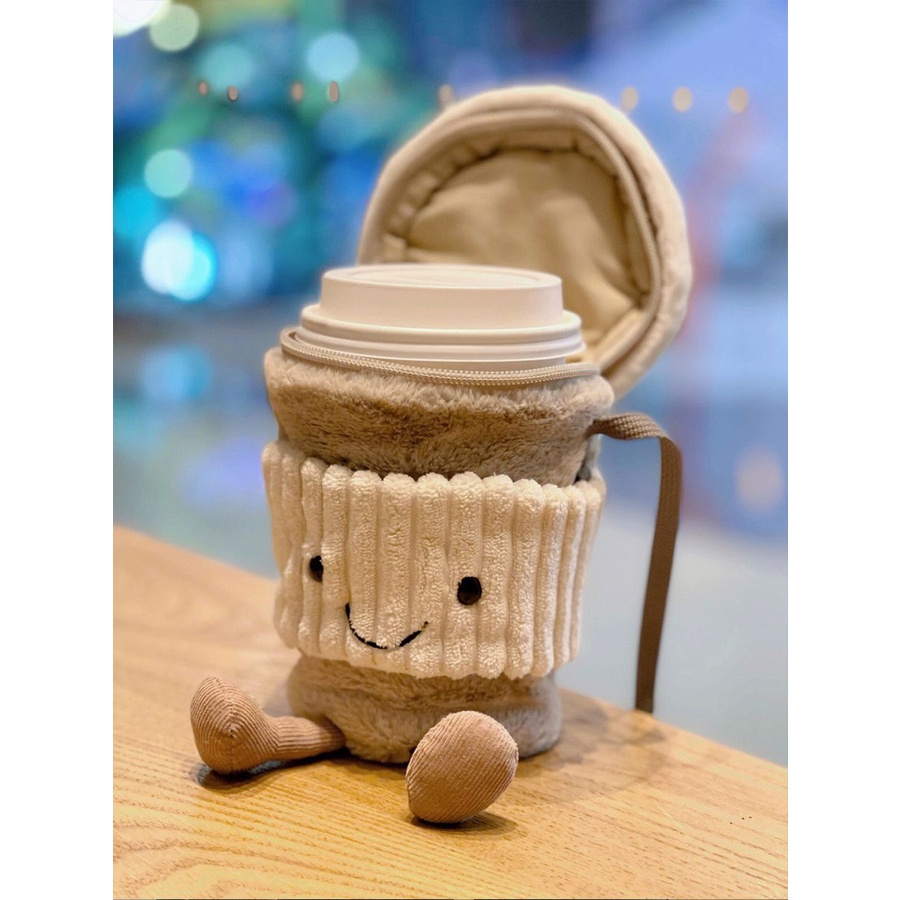 英國jellycat咖啡包斜挎女包毛絨包玩具水杯包卡通奶茶包水杯套