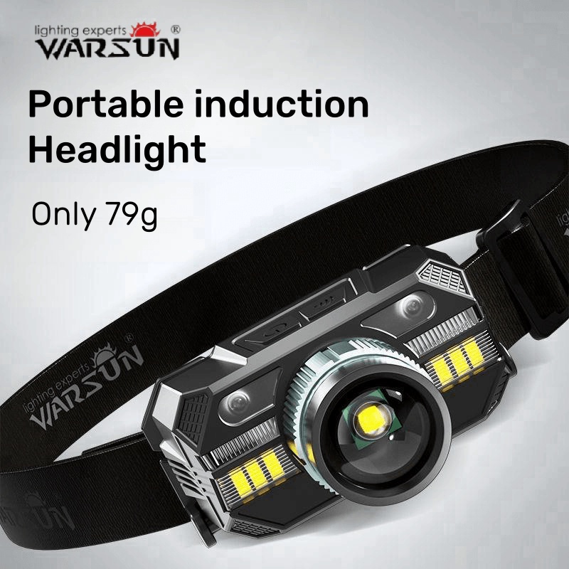 Warsun wd09 LED 頭燈帶 USB 充電器運動傳感器高亮度防水輕便露營釣魚遠足應急頭燈