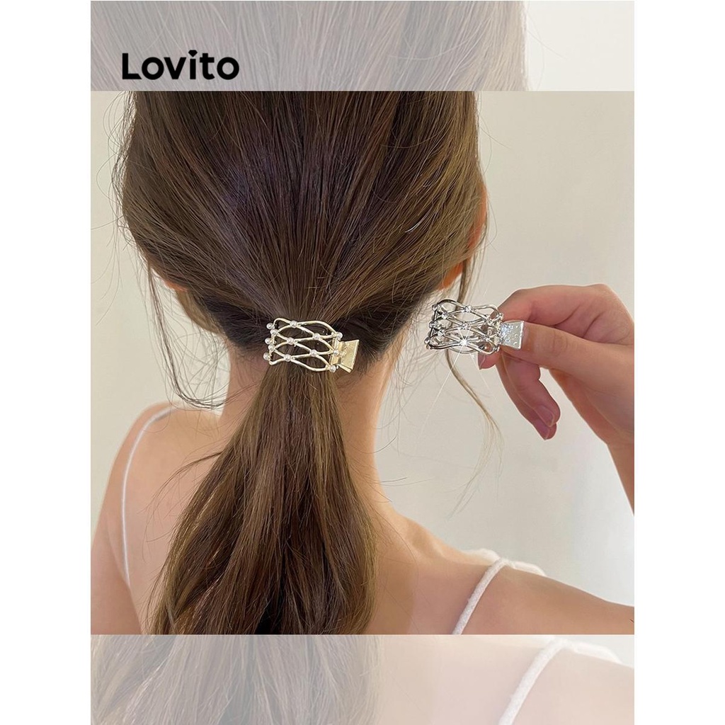 Lovito 優雅Argyle女士金屬幾何空心水鑽髮夾 LFA07089 (金色/銀色)