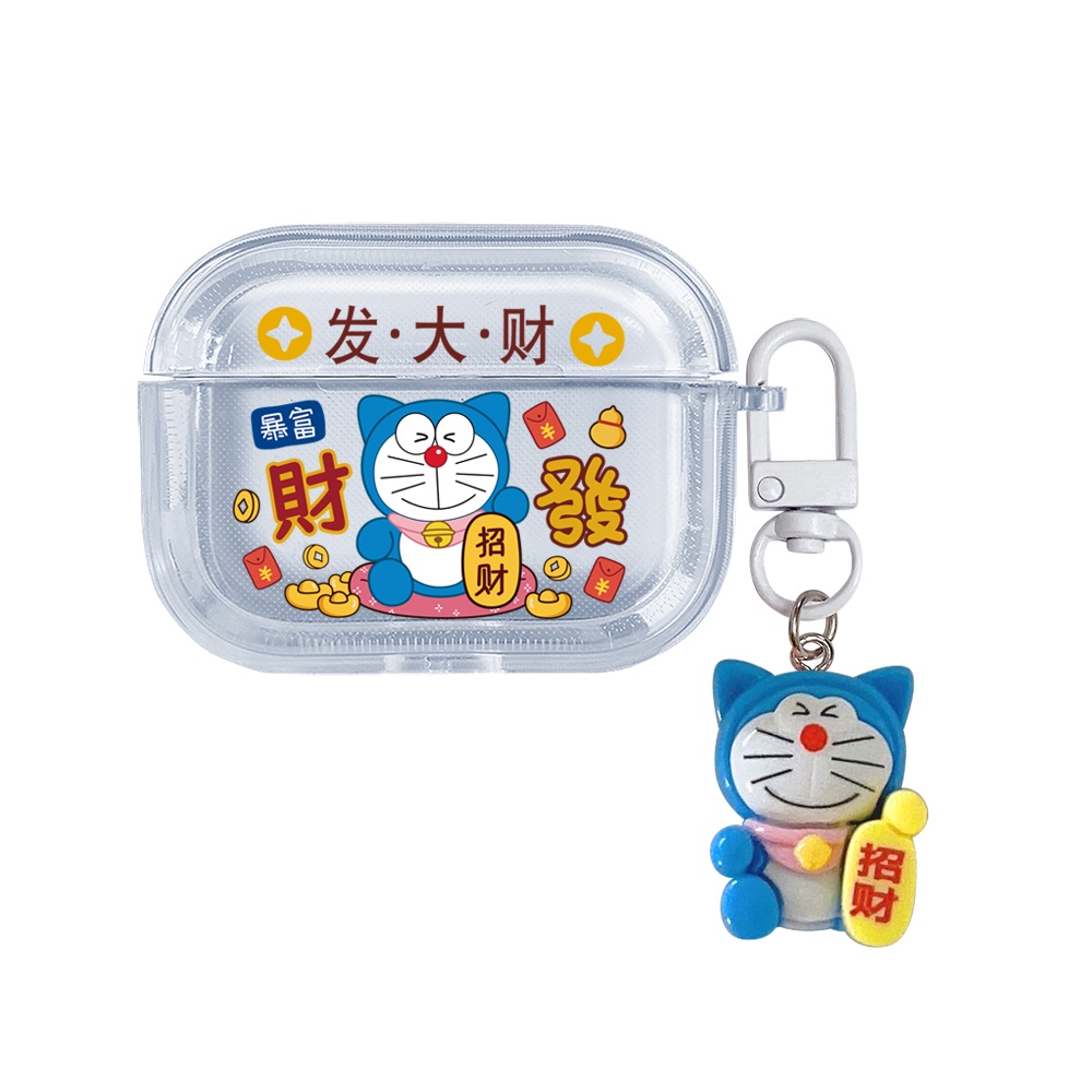 哆啦夢 適用於 AirPods 1 2 3 Pro 1 2 耳機保護套的透明 Doraemon Get Rich PU