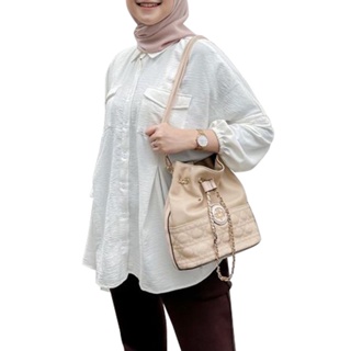 Hijabista 女式翻領褶襉長袖鬆緊袖口襯衫