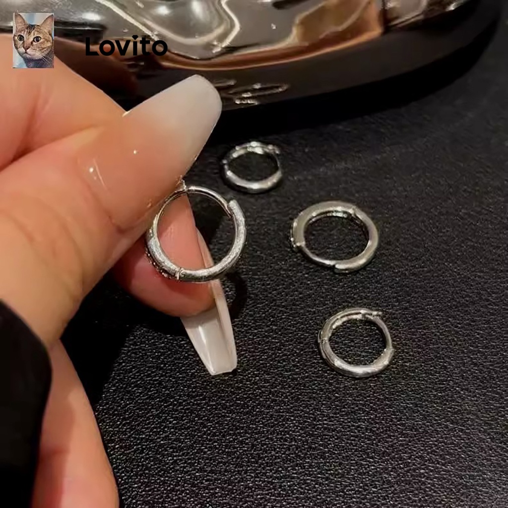 Lovito 女士休閒素色水鑽耳環 LFA01129 (銀色)