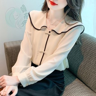 洋氣減齡上衣女秋季2025年新款法式別致長袖雪紡襯衫女士漂亮小衫
