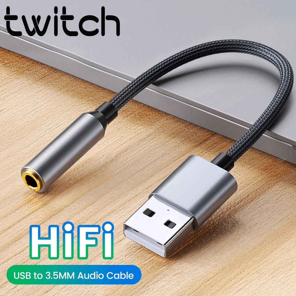Twitch USB 轉 3.5 毫米音頻線 USB 聲卡耳機 2 合 1 AUX 音頻線適用於手機台式電腦平板電腦 P