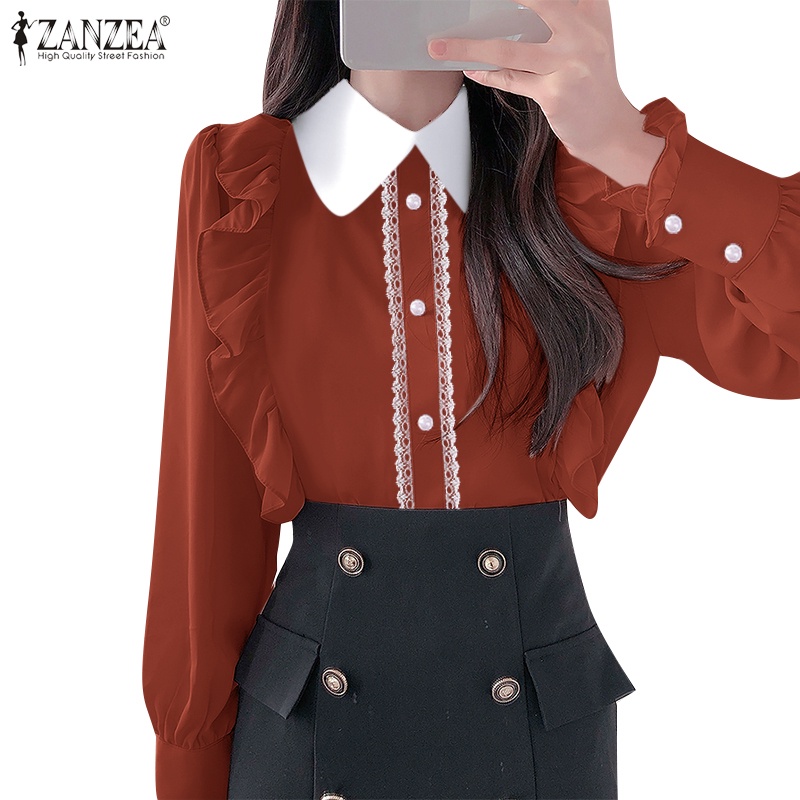 Zanzea 女式韓版時尚長袖裝飾鈕扣襯衫