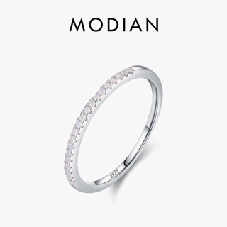 Modian 熱賣 925 純銀設計感粉色水晶手指戒指女士簡約情人節禮物高級珠寶
