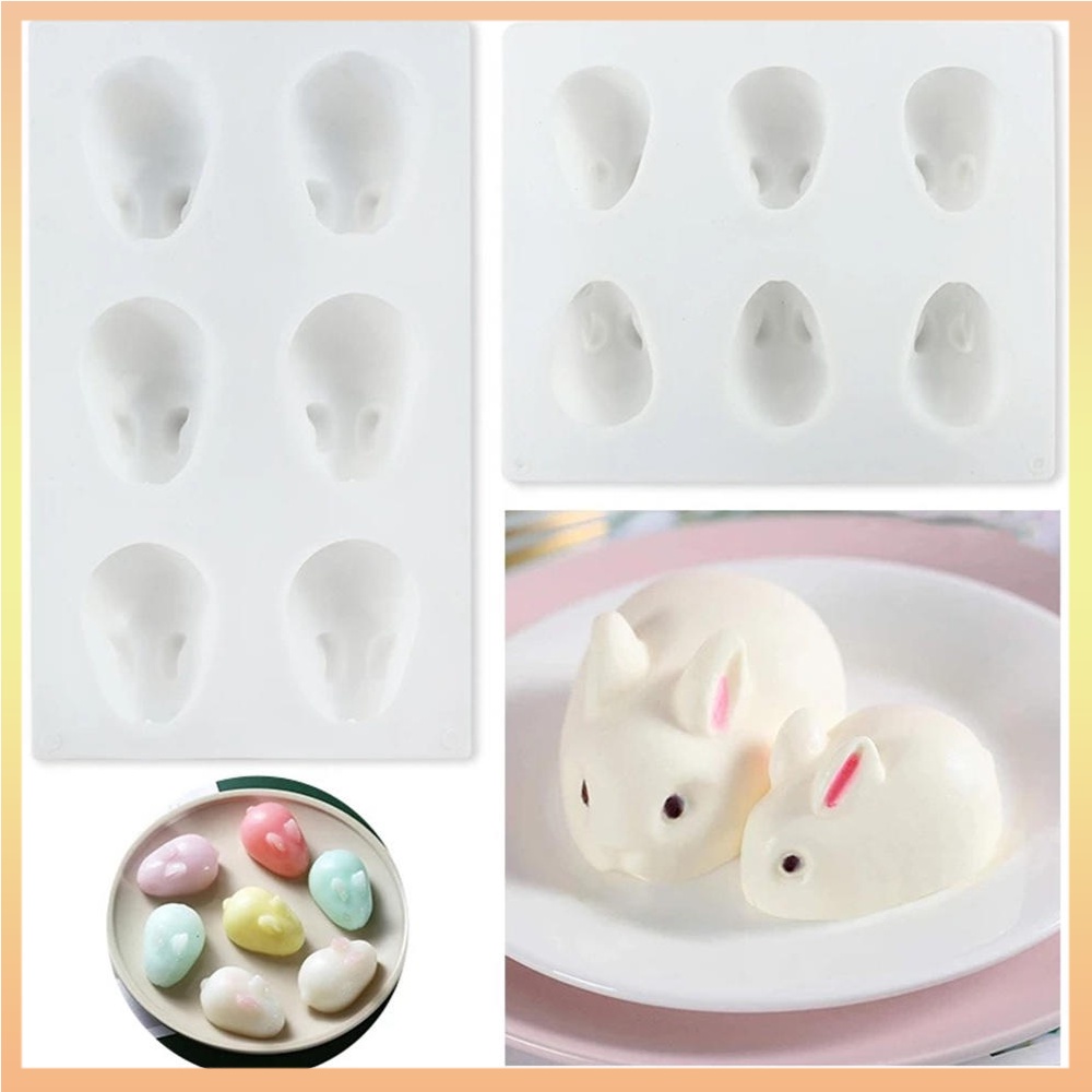 6孔兔子復活節矽膠模具3d兔子蛋糕模具手工皂蠟燭模型慕斯蛋糕甜點烤盤裝飾工具