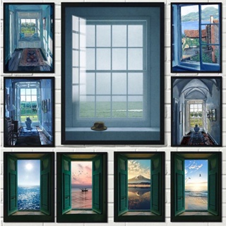北歐窗外風景風景室內帆布畫客廳家居裝飾印刷畫牆藝術海報