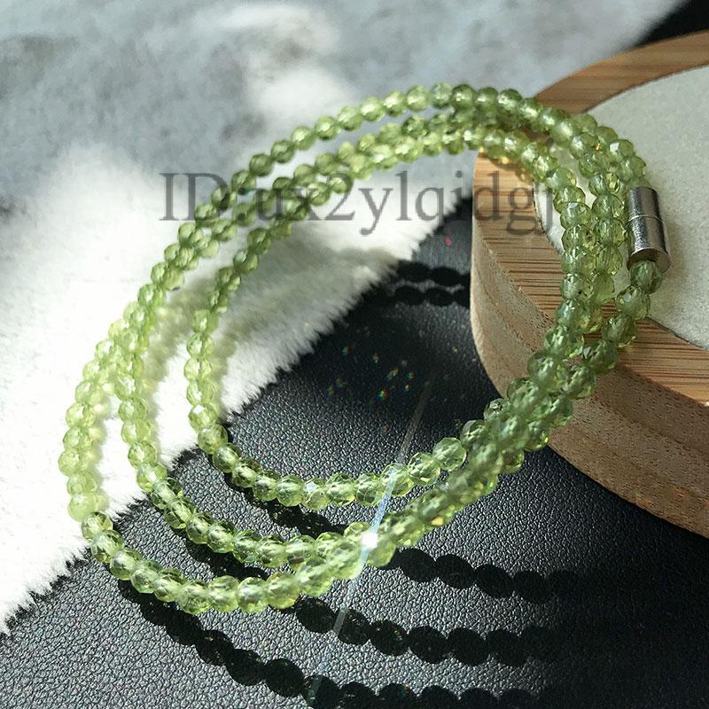 天然綠橄欖石 三圈手鏈 冰種綠色刻面水晶 多圈手串3-4mm 小清新飾品