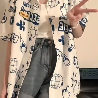 男女潮流外套短袖外套時尚品牌街頭夏威夷風襯衫半袖夏季民族風印花碎花雪紡Polo領袖襯衫