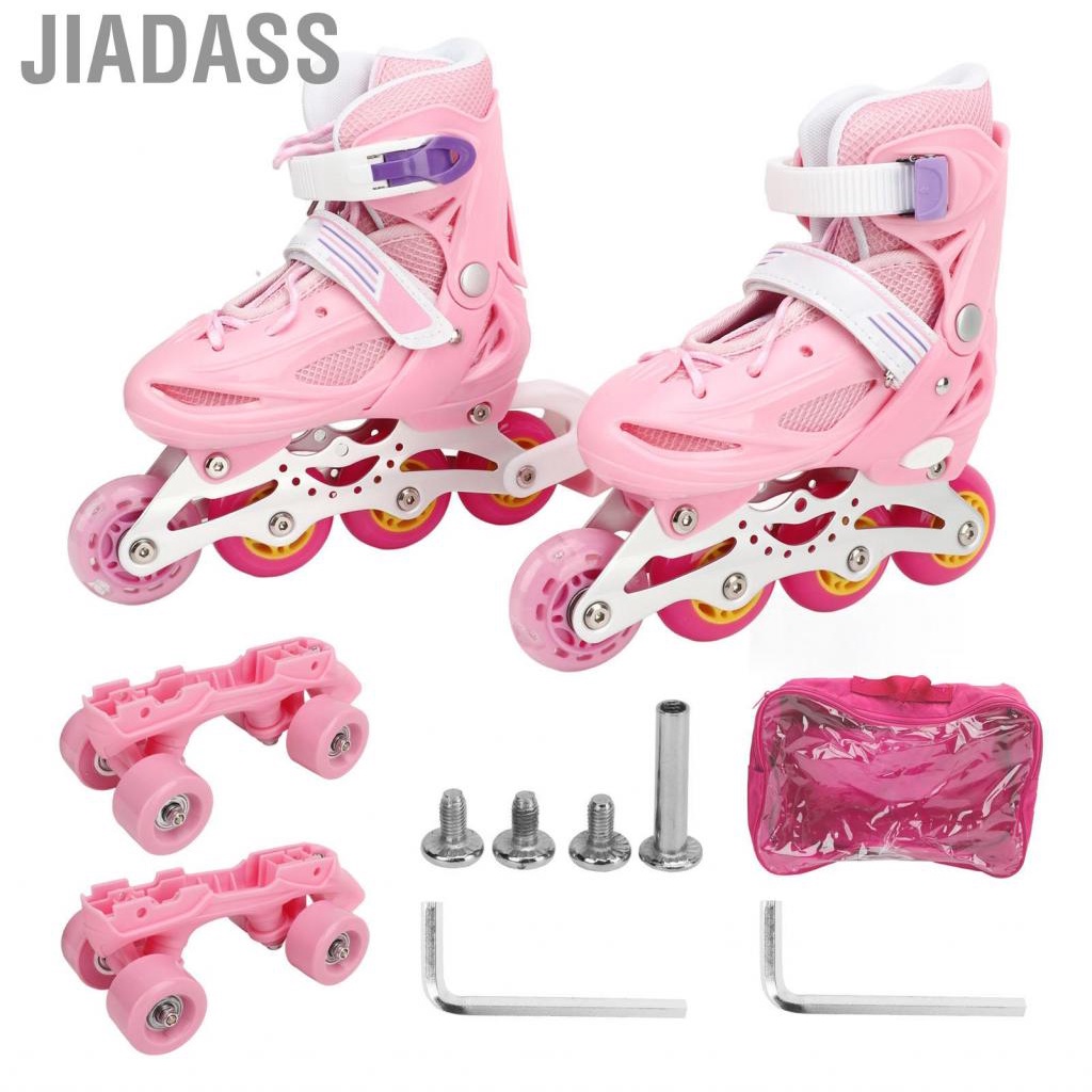 Jiadass 單排溜冰鞋 兒童溜冰鞋 發光 31-34 尺寸 粉紅色