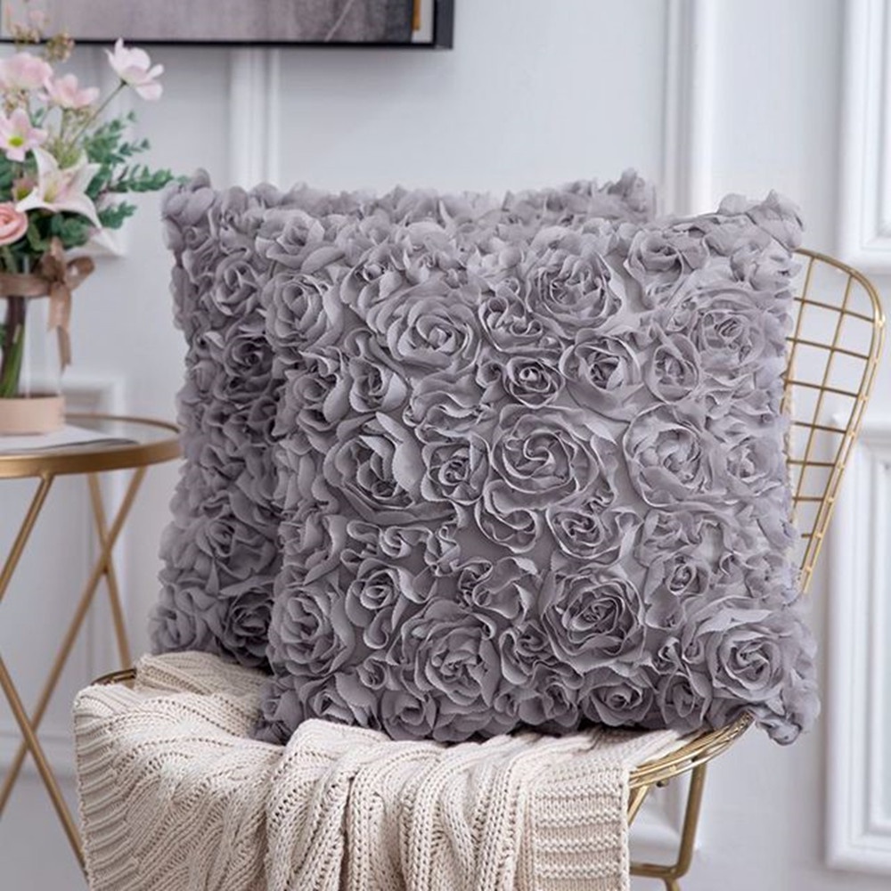 棉玫瑰抱枕套 45x45 30x50 50x50 刺繡枕套套家居裝飾沙發靠墊套裝飾