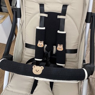 【Peanut】三件套通用 推車把前扶手保護套護肩防咬卡通口水巾純棉 嬰兒車推車配件