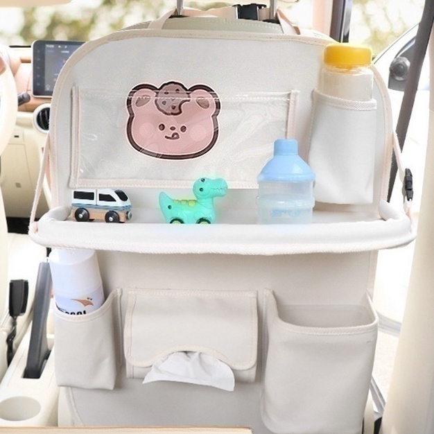 【Peanut】汽車座椅後背收納掛袋 車用兒童椅背餐桌置物 多功能可摺疊車用餐盤