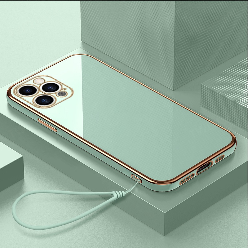 Iphone 13 Pro Max 外殼純色電鍍蓋掛繩軟 TPU 手機殼適用於 iPhone 13 mini