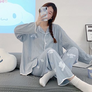 秋冬睡衣女長袖開衫2022年玉桂狗卡通大碼春秋家居服套裝