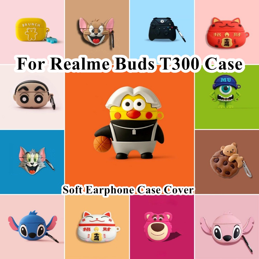【有貨】適用於 Realme Buds T300 保護套情侶可愛卡通軟矽膠耳機套保護套 NO.1