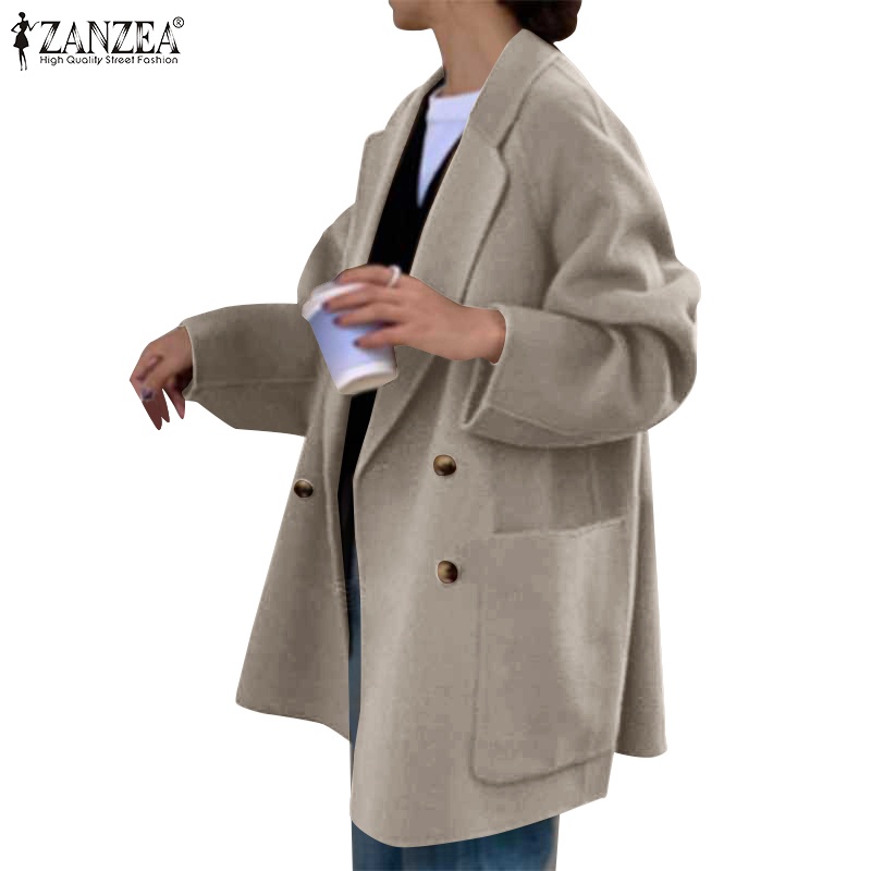 Zanzea 女式韓版休閒大領肩長袖中長西裝外套