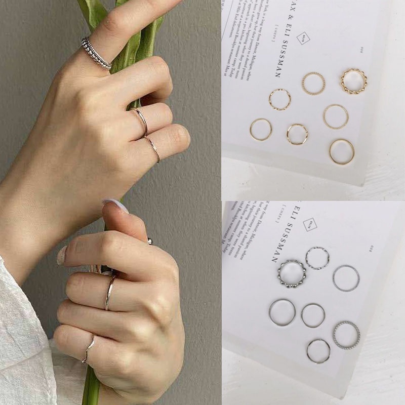 時尚簡約設計甜美酷女孩金屬戒指套裝手指戒指關節戒指首飾配件(7 件/批)