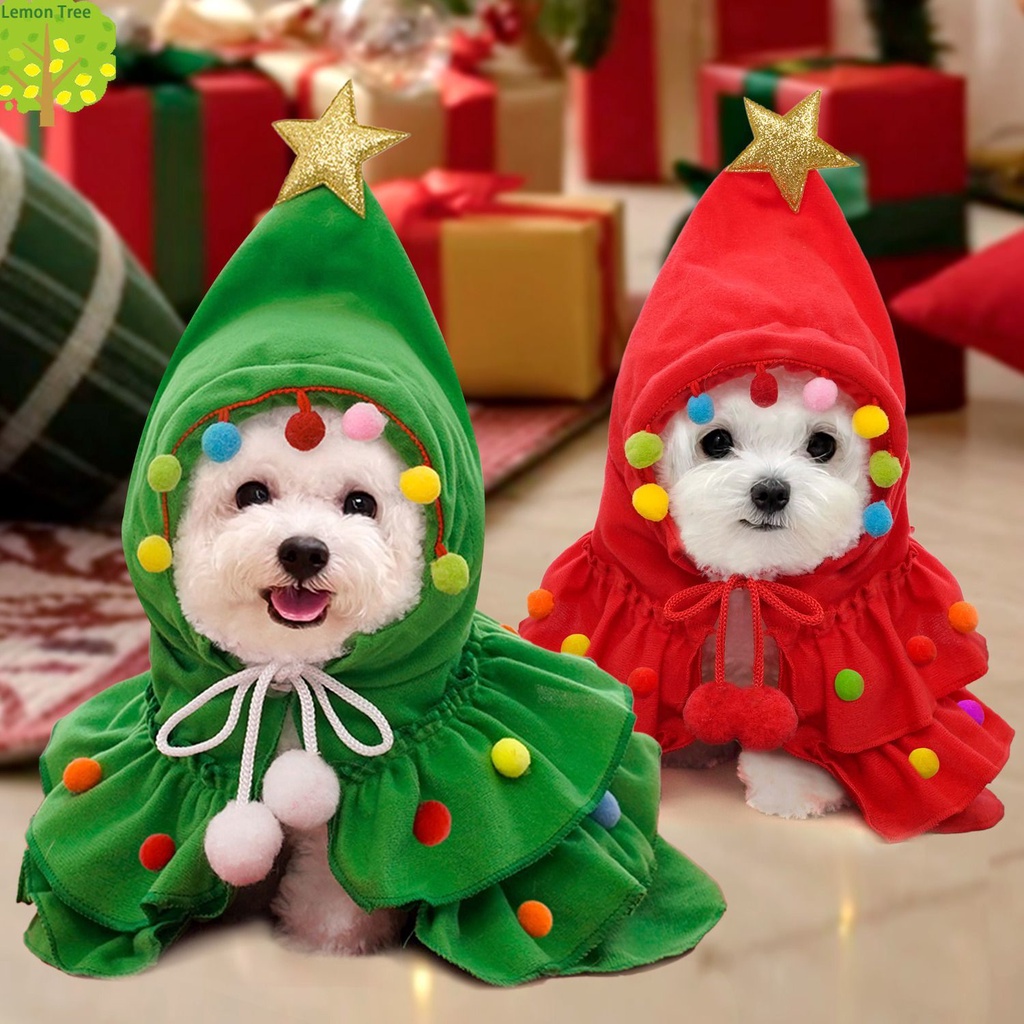 新款聖誕寵物衣服雙色聖誕樹毛球披風寵物披風披肩披肩狗狗換衣服節日用品