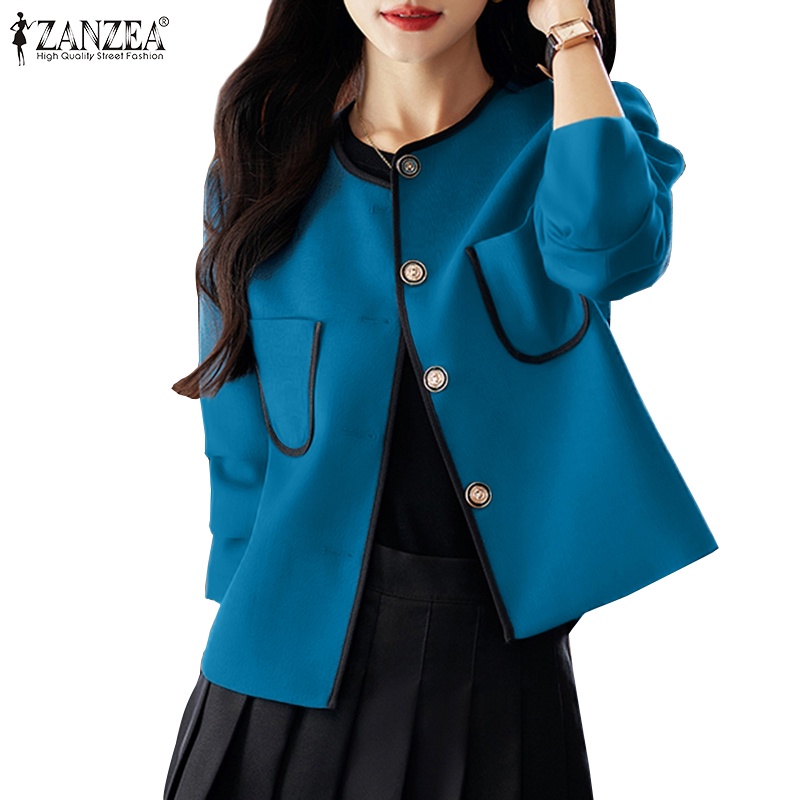 Zanzea 女式韓版時尚拼色長袖休閒 O 領西裝外套