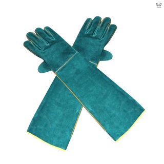 安全手套 超長皮革綠色寵物保護手套，用於抓狗貓爬蟲類動物