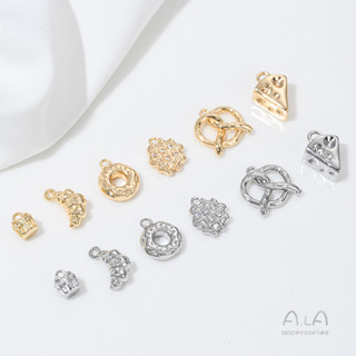 Ala-0209-高保色高品質--保色14K包金牛角麵包愛心包起司甜甜圈蛋糕吊墜ins風手工飾品掛件