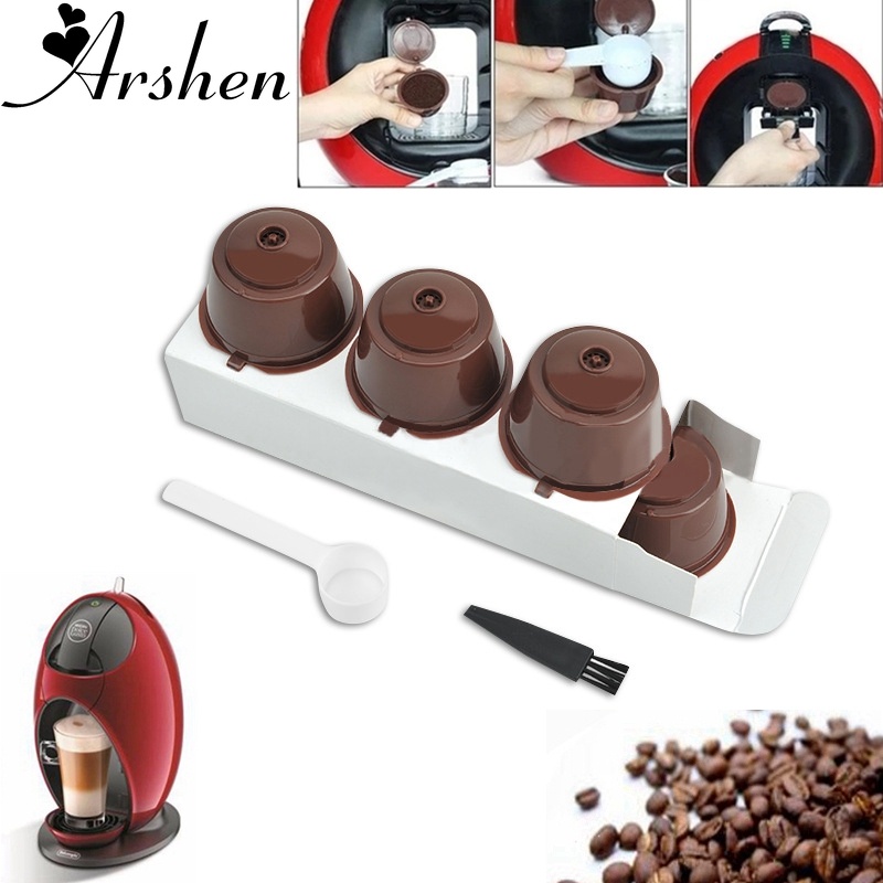 Arshen 3 件/套 Dolce Gusto 塑料可再填充咖啡膠囊帶勺刷 200 次可重複使用兼容 Nescafe