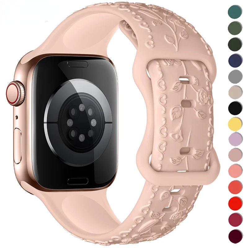 3d浮雕玫瑰錶帶矽膠錶帶兼容apple watch系列Ultra 2 49mm 45 44 41 42 40 38mm