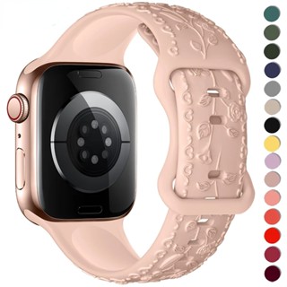 3d浮雕玫瑰錶帶矽膠錶帶相容apple watch系列Ultra 2 49mm 45 44 41 42 40 38mm