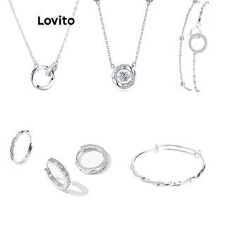 Lovito 優雅純色基本莫比烏斯帶防過敏S925鍍銀禮品帶天鵝絨袋項鍊女式 L69AD107