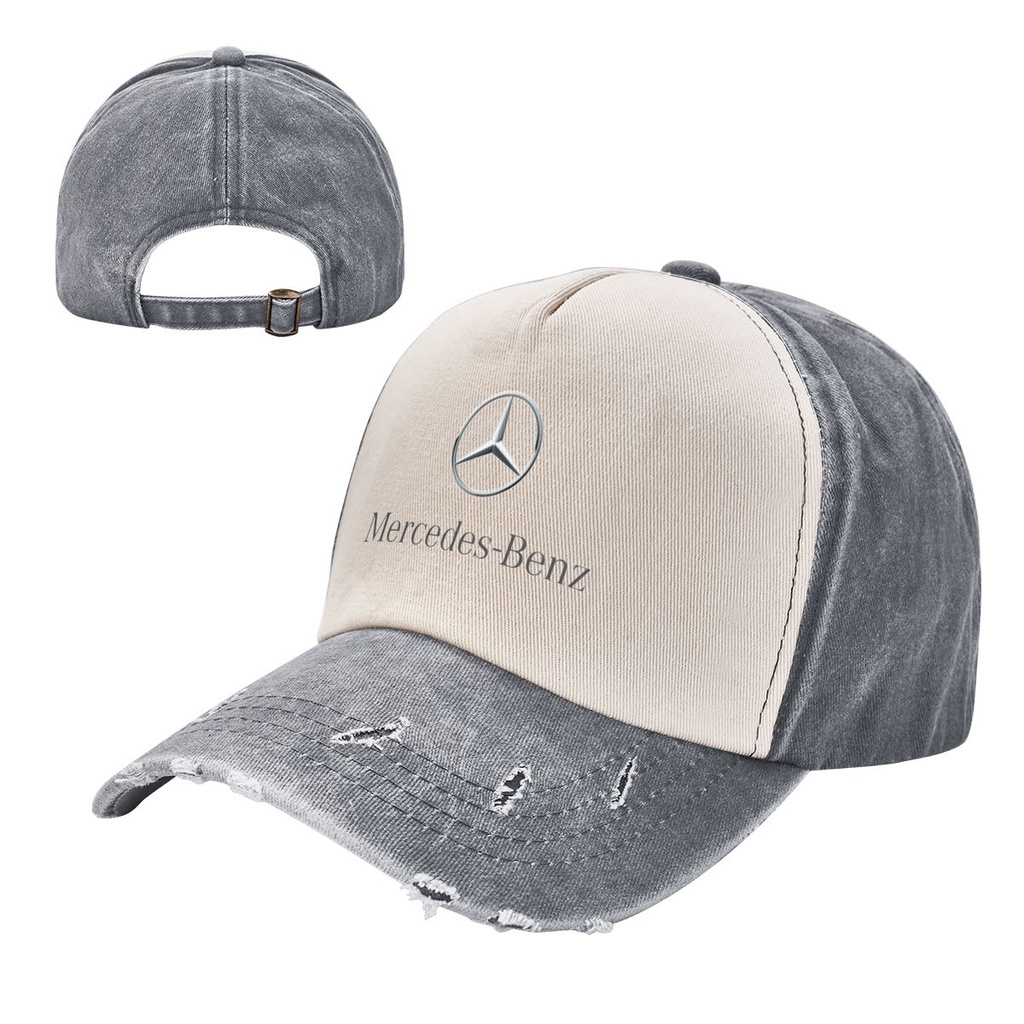 新款 Mercedes Benz 牛仔撞色水洗帽 成人牛仔帽子老帽  100%棉彎簷遮陽帽 可調整男女網紅同款鴨舌帽 簡