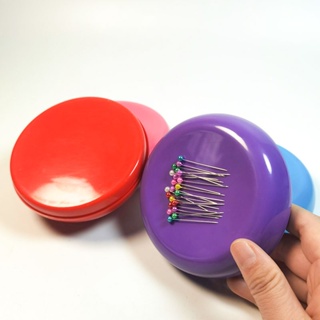 四色圓形磁鐵盒珍珠針收納盒磁鐵盒吸針器收納專用工具圓形磁鐵盒