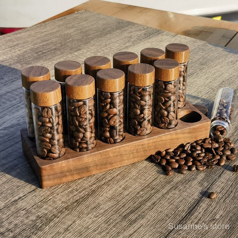衚桃木咖啡豆單次小分裝瓶 咖啡豆展示罐 密封罐 咖啡豆保存收納試管 聞香瓶