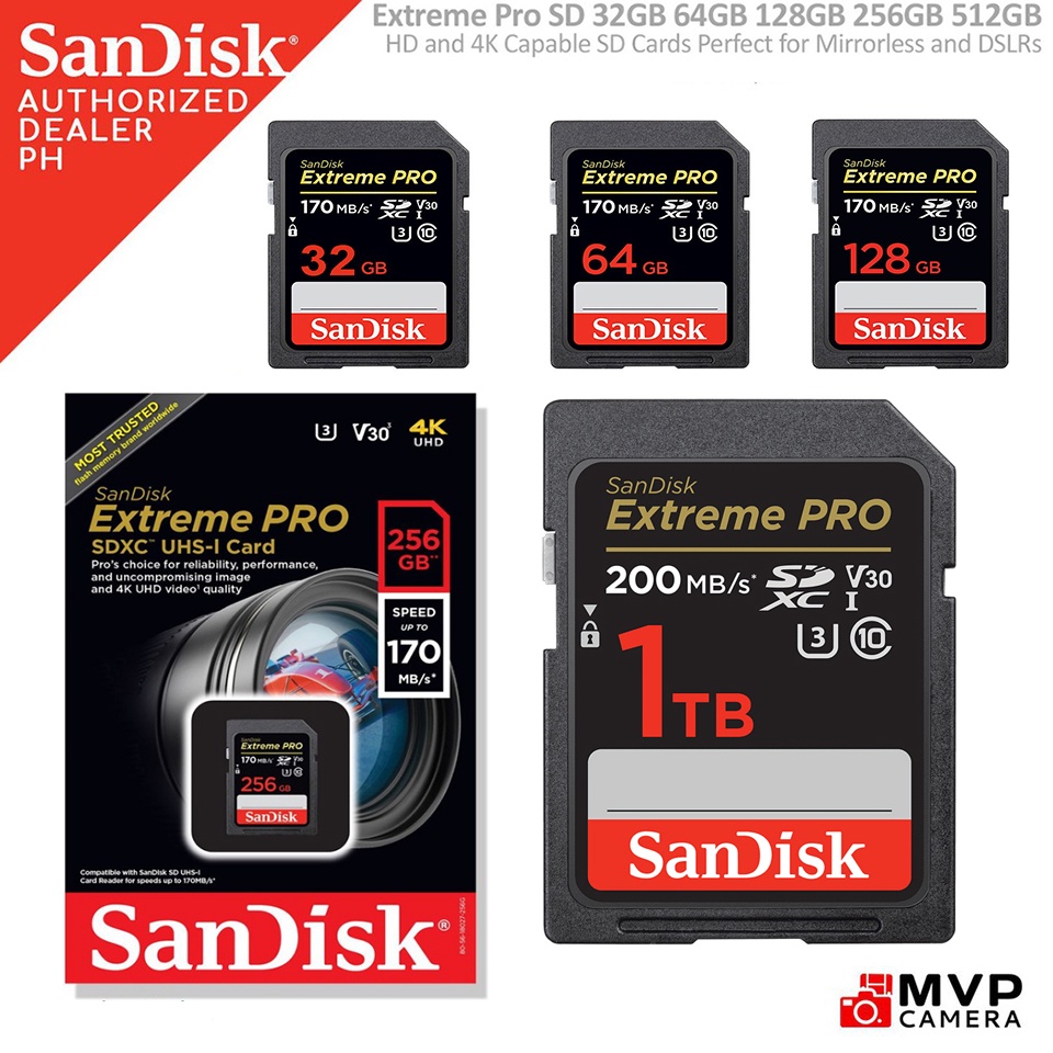 SANDISK 閃迪存儲卡 Extreme PRO 1TB 512GB 256GB 128GB SD 卡 Class10