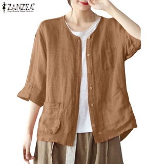 Zanzea 女式韓版休閒圓領側袋純色夾克