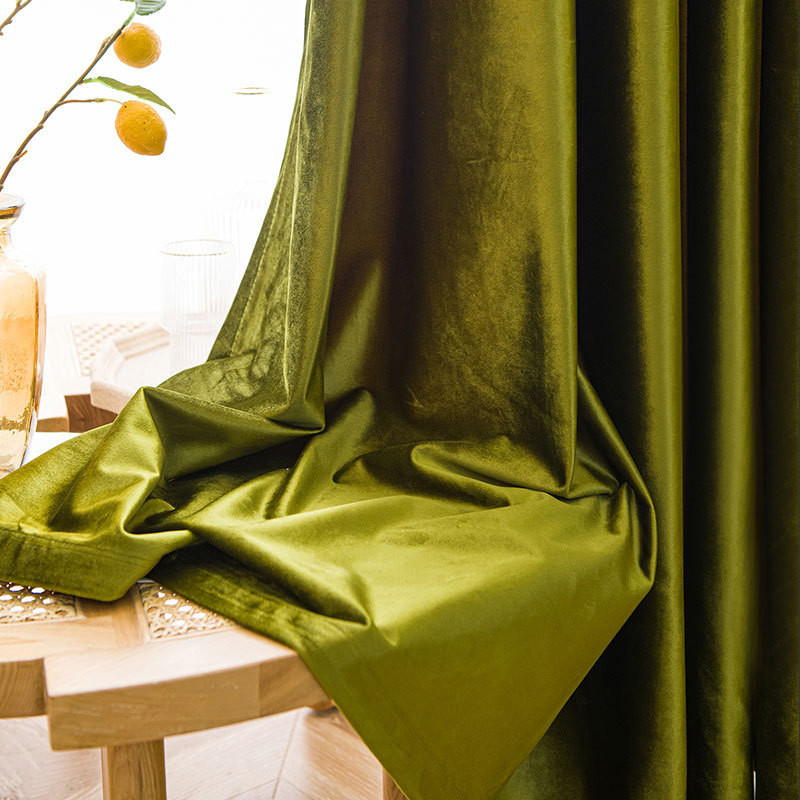 【客製化】【窗簾】復古 輕奢 鑽石絨 橄欖 墨綠色 絲絨系 亮面 窗簾 客廳 臥室 別墅 窗簾 成品