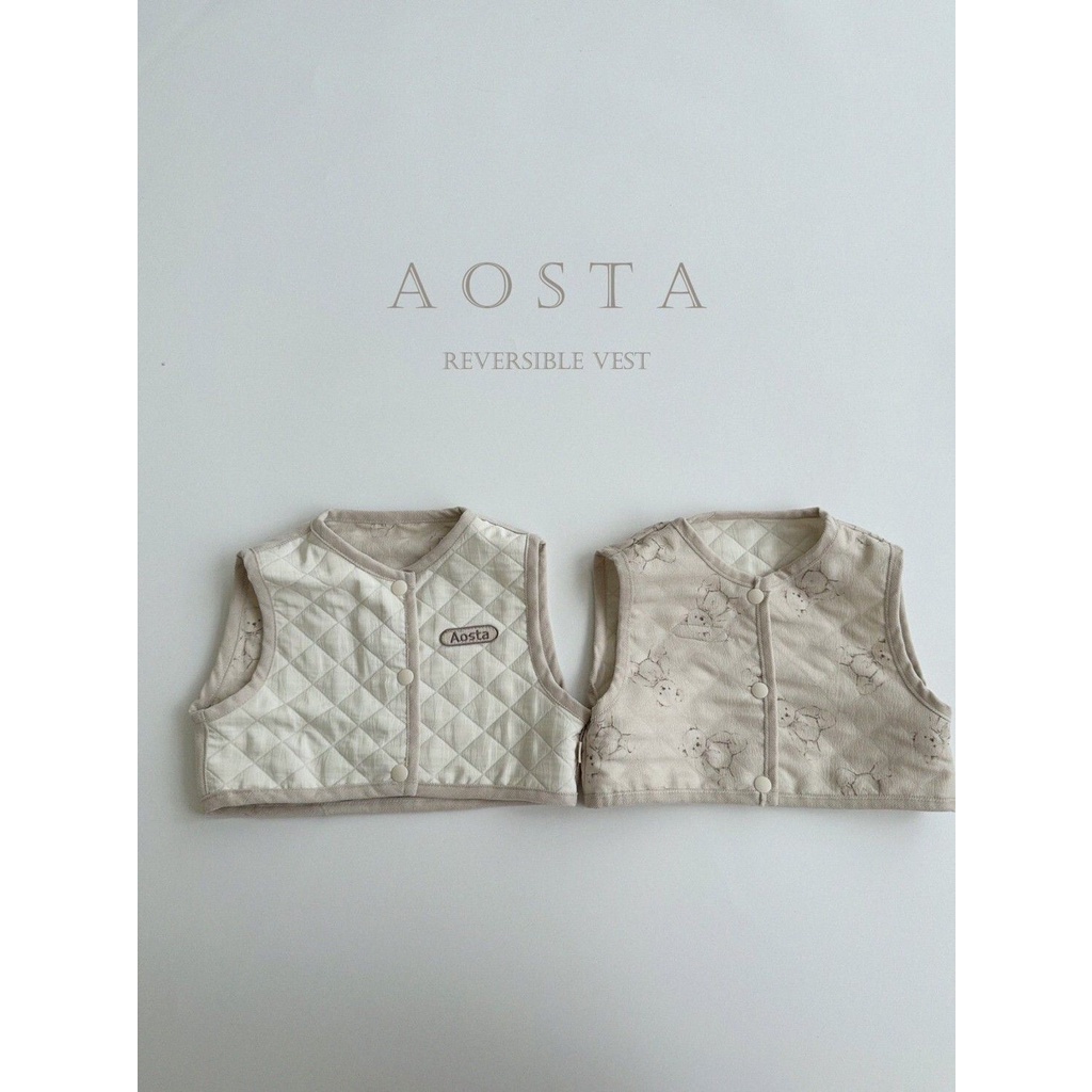 ᵔᴥᵔ♡樂·Love♡ 現貨 正韓童裝 Aosta 秋款 泰迪熊格紋雙面背心(版小)