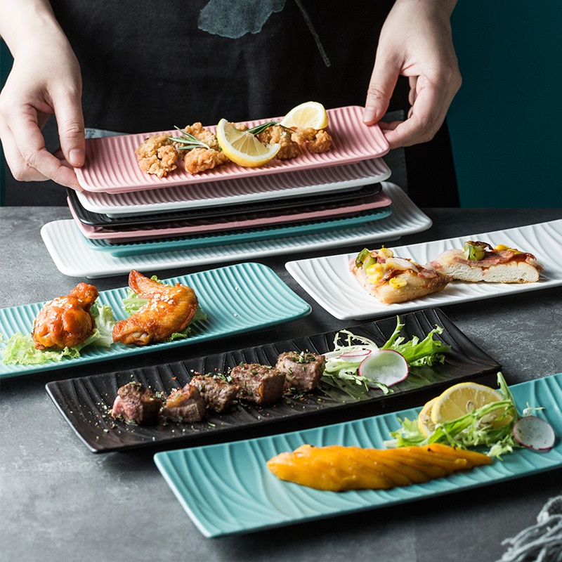 【免運】北歐盤子長方形創意小吃日式創意壽司長條盤陶瓷點心盤西餐盤