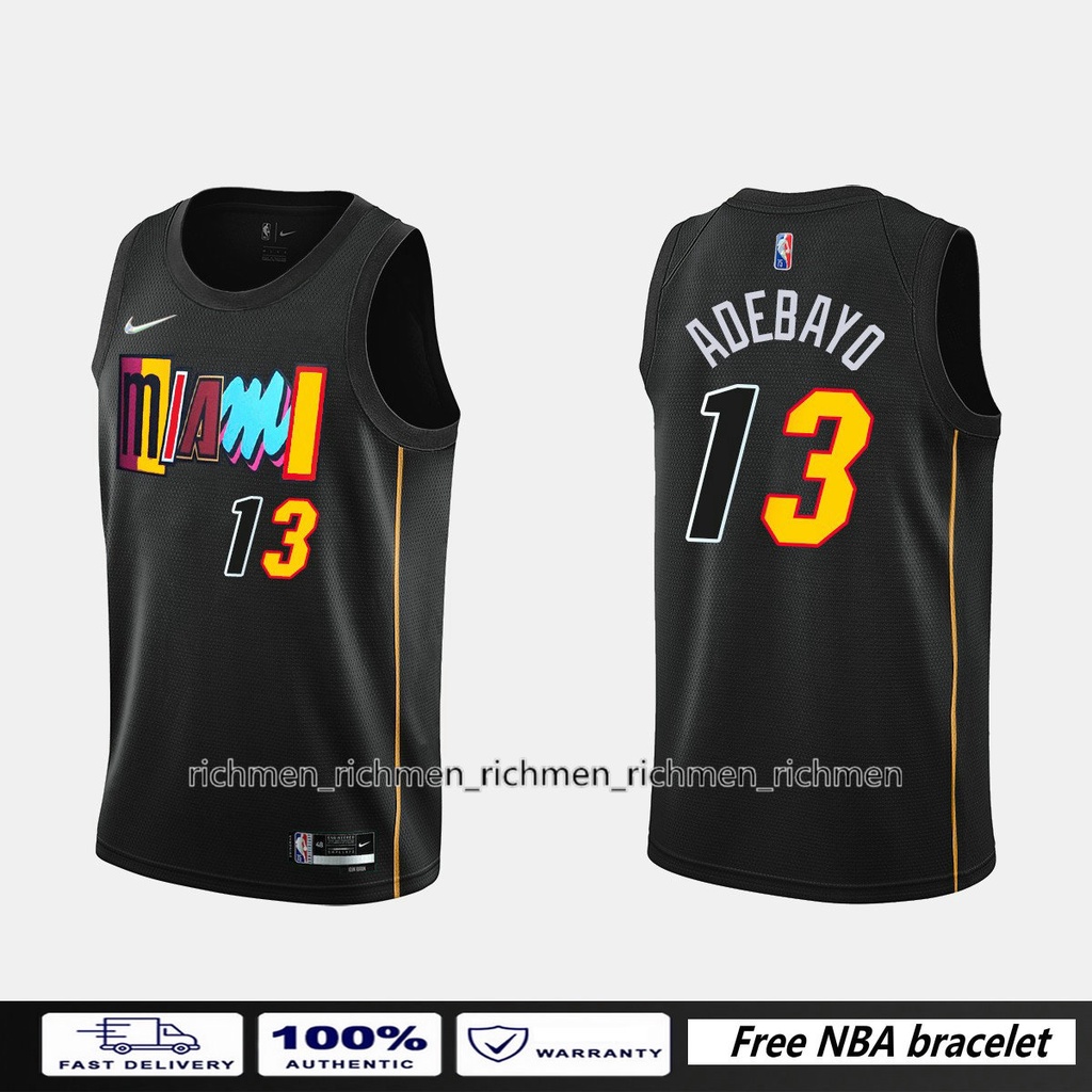 2021-22 男式全新原創 NBA 邁阿密熱火 #13 Bam Adebayo 城市版球衣熱壓黑色