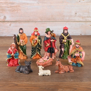 耶誕耶穌誕生擺件10件套馬槽宗教人物耶誕樹脂耶穌擺件工藝品跨境