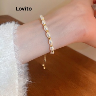 Lovito 女士優雅素色珍珠手鍊 LFA05054 (金色)
