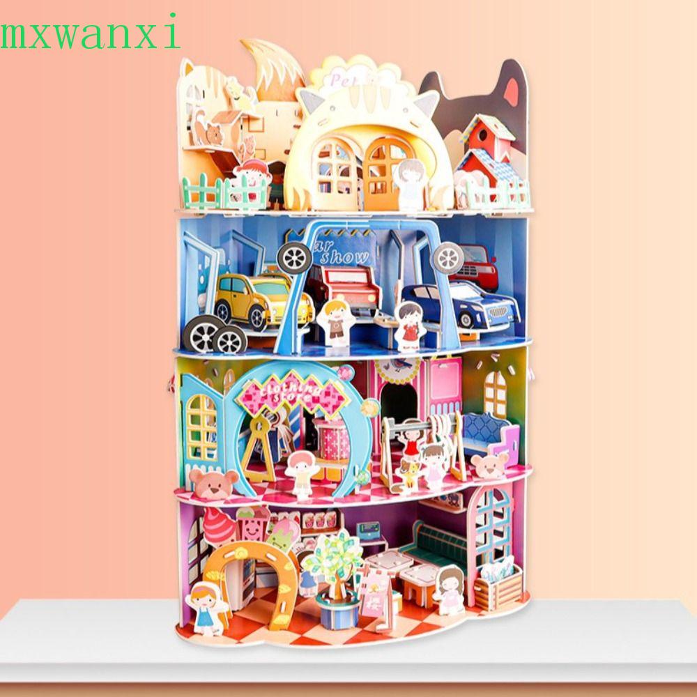 MXWANXIDIY拼圖房子,寵物動物屋服裝店假裝玩紙娃娃的房子,車展甜品店紙板3D紙拼圖室