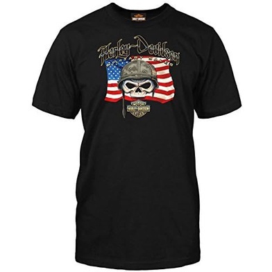哈雷戴維森軍事-男子訂製圖形愛國骷髏t恤-威利G旗 | 海外之旅
