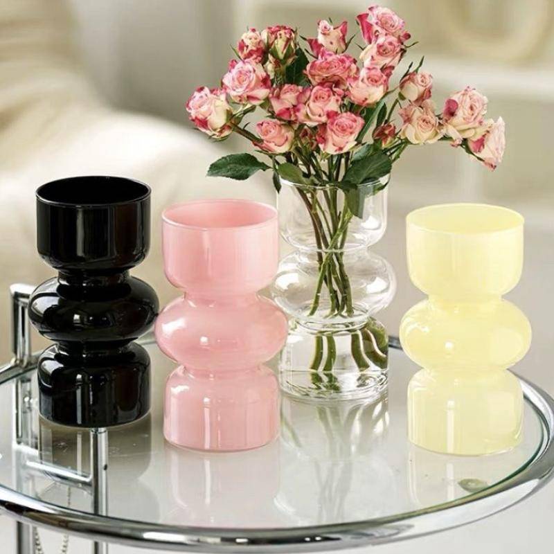 小眾網紅玻璃花瓶擺件客廳桌面ins風高顏值黑色粉色花瓶家居花器