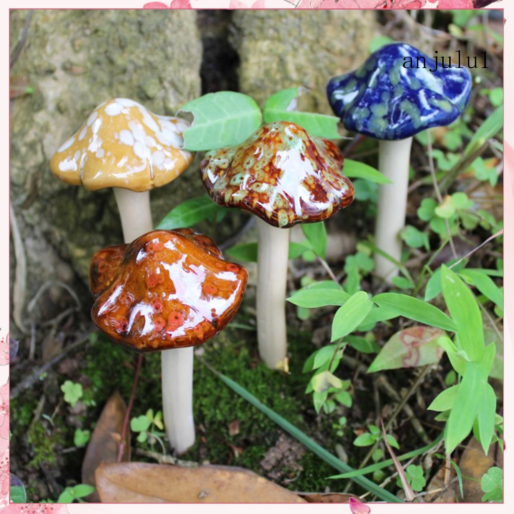 [家居] 4 件/套花園裝飾品仙女高仿真陶瓷防水草坪彩色蘑菇雕像美化