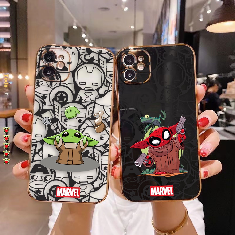 Baby Yoda Marvel Heroes 卡通豪華側印光滑電鍍 TPU 手機殼適用於 APPLE iPhone 1