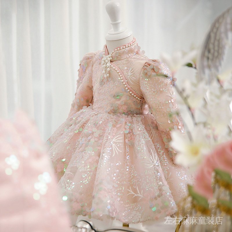 兒童禮服 公主裙 女童高級禮服 主持人鋼琴演奏表演服 花童蓬蓬裙 長袖洋裝 洋裝